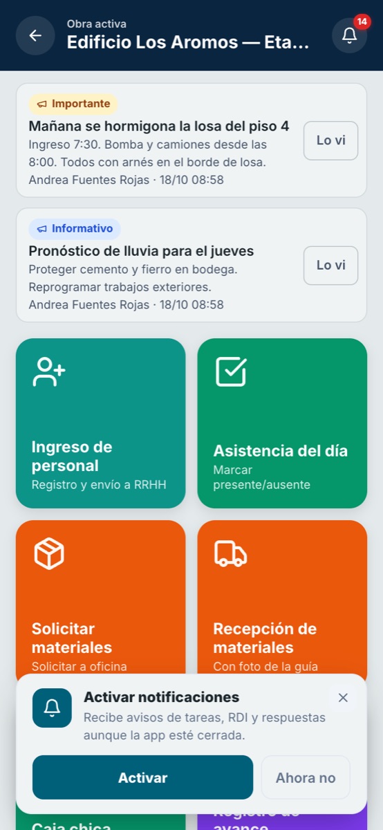 Avisos de la obra en el celular con RukaOS