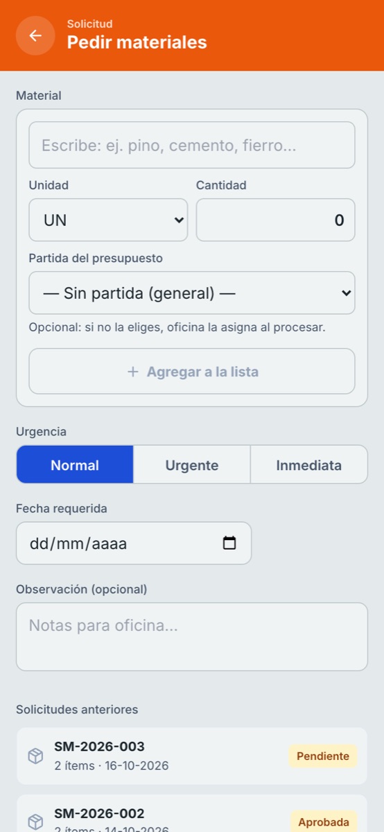 Pedir materiales de obra desde el celular en RukaOS