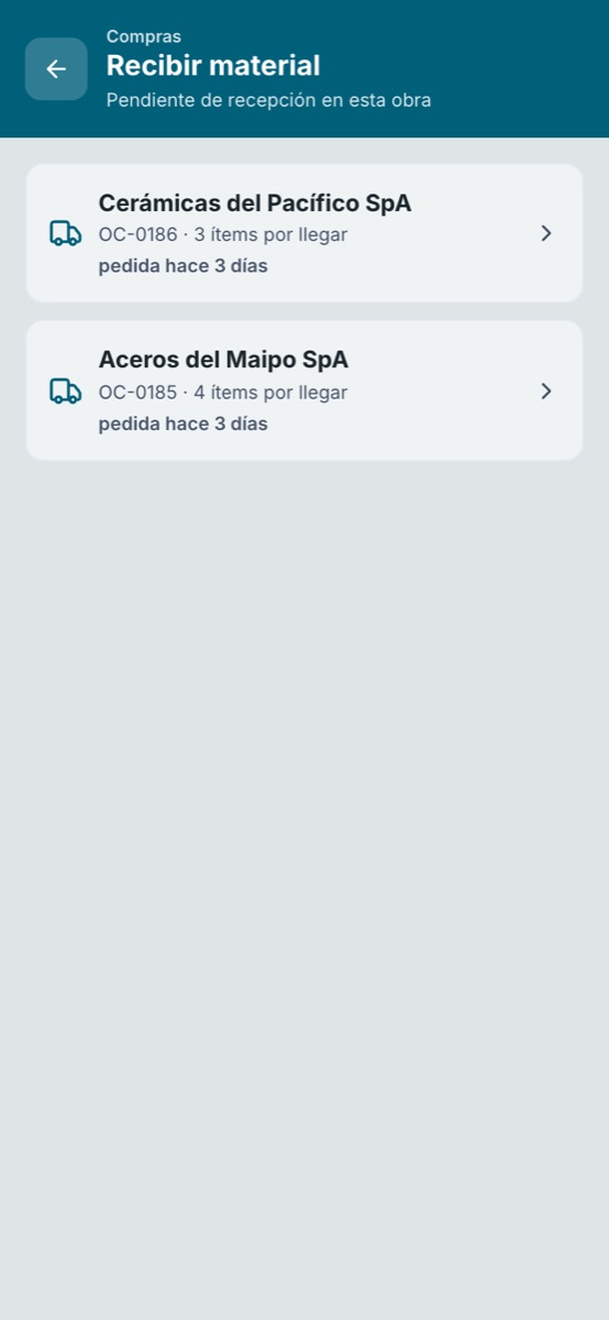 Recibir material en obra con foto de la guía de despacho en RukaOS