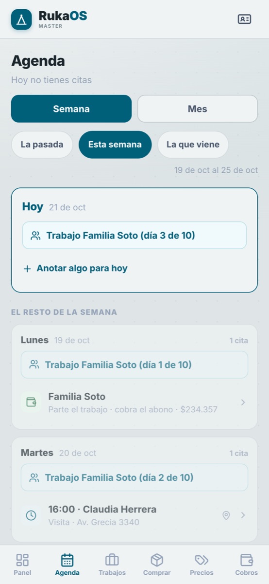 RukaOS Maestro: la semana de trabajo del contratista